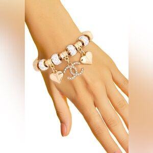 Elegant Gold CC Heart Charm Bracelet